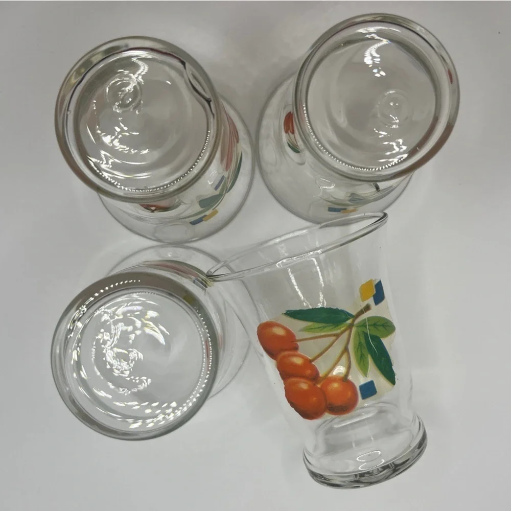 Vintage Mid-Century Cherry Fruit Pattern Cordial Shot Glasses- set of 4